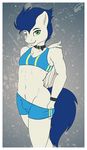  blue_fur blue_hair bracelet bulge collar equine feathers friendship_is_magic fur girly green_eyes grey_fur hair hi_res jewelry looking_at_viewer male mammal my_little_pony navel pegasus skipsy soarin_(mlp) solo spandex undressing wings wonderbolts_(mlp) 