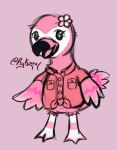  accessory animal_crossing anthro avian beak bird clothing feathers female flamingo flora_(animal_crossing) flower flower_in_hair hair hair_accessory long_neck nintendo open_beak open_mouth pink_body pink_feathers plant psykwol red_clothing red_shirt red_topwear shirt sketch smile solo tail tied_shirt topwear white_body wings 