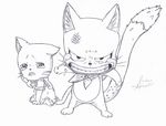  angry bruise cat charle clothing crying fairy_tail feline happy_(fairy_tail) hi_res juviaz07_(artist) long_tail looking_at_viewer mammal sad sketch tears teeth 