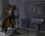  animal_genitalia animated anthro balls bathroom canine cgi cum cumshot erection fox fur h0rs3 horsecock loop male mammal masturbation muscles nude open_mouth orgasm pecs penis sheath solo standing 