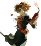  1girl :q black_skirt bow bowtie brown_hair closed_mouth collared_shirt commentary_request cropped_legs gekkoukan_high_school_uniform hair_ornament hairclip jacket long_sleeves mp3_player persona persona_3 persona_3_portable red_bow red_bowtie school_uniform shiomi_kotone shiosakana shirt simple_background skirt solo sunglasses tasuki tongue tongue_out white_background white_shirt 