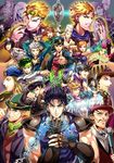  6+boys asymmetrical_hair battle_tendency beanie beard black_hair blazer blonde_hair blue_eyes bob_cut bow bowtie braid broken broken_chain brown_hair bruno_buccellati bug caesar_anthonio_zeppeli chain cleavage_cutout diamond_wa_kudakenai diavolo dio_brando dixie_cup_hat double_bun earrings enrico_pucci everyone facial_hair facial_mark fangs feathers finger_gun fingerless_gloves fingernails funny_valentine gakuran giorno_giovanna gloves green_eyes green_hair grin gyro_zeppeli hair_feathers hair_ornament hairclip hat headband higashikata_jousuke higashikata_jousuke_(jojolion) horns horseshoe insect jacket jean_pierre_polnareff jewelry johnny_joestar jojo_no_kimyou_na_bouken jojolion jonathan_joestar joseph_joestar_(young) kars_(jojo) kira_yoshikage kishibe_rohan kuujou_jolyne kuujou_joutarou ladybug lipstick long_hair looking_at_viewer looking_away makeup midriff military_hat mullet multicolored_hair multiple_boys mustache nail_polish narciso_anasui phantom_blood pompadour profile red_eyes red_hair robert_eo_speedwagon sailor sailor_collar scar scarf school_uniform sharp_fingernails short_hair skin_tight sleeveless smile sound_effects stand_(jojo) stardust_crusaders steel_ball_run stone_mask_(jojo) stone_ocean string striped striped_scarf sweater tazawa_(odamura) top_hat two-tone_hair vento_aureo white_hair will_anthonio_zeppeli wrist_cuffs 