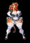  anthro armwear big_breasts bleedglaze breasts bulging_breasts cleavage clothed clothing cloven_hooves curly_hair elbow_gloves female female_anthro front_view giraffe giraffid glistening glistening_breasts glistening_thighs gloves hair hand_on_hip hand_on_own_hip handwear hi_res hooves horn huge_breasts huge_thighs legwear lips maid_uniform mammal narrowed_eyes ossicone red_hair smile solo squish thick_thighs thigh_highs thigh_squish unguligrade uniform wide_hips 