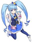  :&lt; blue_eyes blue_hair blue_legwear blue_skirt brooch crown cure_princess earrings full_body happinesscharge_precure! ishimu jewelry long_hair magical_girl mini_crown necktie precure shirayuki_hime shoes sidelocks skirt solo thighhighs twintails white_background wrist_cuffs 