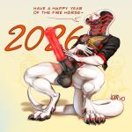 1:1 2026 absurd_res alien animal_genitalia animal_penis anthro anus balls big_balls big_penis black_teeth bodily_fluids claws clothed clothing cobra cross cross_necklace digital_media_(artwork) dripping english_text equine_genitalia equine_penis eyes_closed feeling_up_self feet genital_fluids genitals gesture glowing glowing_anus glowing_eyes glowing_genitalia glowing_penis hand_gesture happy hi_res holidays huge_penis hyper hyper_genitalia hyper_penis jacket jewelry leaking_precum looking_at_viewer male markings muscular necklace new_year number_on_clothing original_character_do_not_steal partially_clothed penis precum precum_drip red_eyes reptile scalie sharp_teeth signature smile snake solo speech_bubble squatting_pose tail teeth text topwear vein veiny_penis xinyo xinyo_(xinyo)