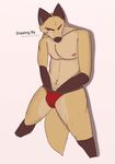  anthro black_nose canine hand_in_underwear male mammal masturbation nipples plain_background red_eyes smirk solo supercool-wolf topless underwear white_background wolf 