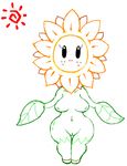  blush breasts female flora_fauna looking_at_viewer plain_background pussy sunflower swizzle white_background wide_hips 