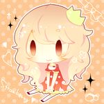  :3 crown flower food fruit heart long_hair lowres mike_(mikeneko) original personification pink_hair red_eyes ribbon sitting solo sparkle strawberry 