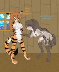  cat dialog duo english_text feline female flora_(twokinds) kathrin_(twokinds) keidran mammal nekotigerfire nude poke standing text tiger twokinds webcomc webcomic 