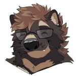  1:1 anthro ear_piercing eyes_closed eyewear fur glasses gulonine hair hi_res inner_ear_fluff male mammal mustelid musteline piercing rindeadsong smile snaggle_tooth solo tuft whiskers wolverine 
