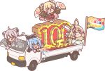 >_< 4girls :3 :d ^_^ ahoge animal_ear_fluff animal_ears black_bow black_hair black_jacket black_ribbon black_shorts black_sweater blonde_hair blue_bow blue_skirt blush_stickers bow brown_hair brown_jacket brown_shoes chibi closed_eyes closed_mouth commentary_request double_bun ear_piercing fang flag flower fox_ears fox_girl fox_tail gradient_hair grey_hair hair_between_eyes hair_bun hair_flower hair_ornament hair_ribbon hands_up heart heart_ahoge highres holding holding_flag hololive jacket kei_truck lion_ears lion_girl lion_tail long_hair long_sleeves loose_socks mitarashi_neko momosuzu_nene motor_vehicle multicolored_hair multiple_girls neckerchief omaru_polka omaru_polka_(casual) open_clothes open_jacket party_popper pickup_truck piercing pink_flower pink_hair plaid_clothes plaid_neckerchief plaid_skirt pleated_skirt pointy_ears ponytail puffy_long_sleeves puffy_sleeves red_neckerchief red_shoes red_skirt ribbon shirt shishiro_botan shishiro_botan_(midnight_convenience_store) shoes shorts simple_background skirt sleeves_past_fingers sleeves_past_wrists smile socks standing standing_on_one_leg streaked_hair streamers sweater tail translation_request truck two_side_up very_long_hair virtual_youtuber white_background white_shirt white_socks xd yukihana_lamy 