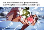  ailurid anthro caption clothing english_text explosives female grenade hi_res mammal oworcestershire panties pattern_clothing red_panda scotch_bonnet snowball_fight solo striped_clothing stripes text underwear weapon 