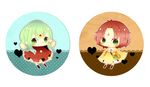  bag blush brown_hair chibi chiki circle cross fa fire_emblem fire_emblem:_fuuin_no_tsurugi fire_emblem:_monshou_no_nazo green_eyes green_hair heart jewelry long_hair mamkute mike_(mikeneko) multiple_girls pendant ribbon short_hair smile wings 