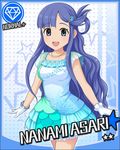  :d asari_nanami blue_eyes blue_hair card_(medium) character_name diamond_(symbol) fish_hair_ornament gloves hair_ornament idolmaster idolmaster_cinderella_girls jewelry long_hair looking_at_viewer necklace open_mouth skirt smile solo white_gloves 