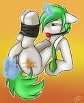  anal_masturbation animal_genitalia anus balls bdsm bondage bound butt dildo equine feral green_hair grey_penis hair horse horsecock lube male mammal masturbation meggchan my_little_pony necktie original_character penis pony sex_toy solo yellow_eyes 