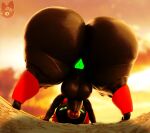 2026 3d_(artwork) anthro anus backsack balls big_butt black_body black_fur bodily_fluids butt cape cartoon_network circumcised clothing digital_media_(artwork) domestic_cat english_description felid feline felis fingerless_gloves fur genitals gloves glowing glowing_anus glowing_eyes green_anus green_eyes handwear hi_res humanoid_genitalia humanoid_penis looking_back looking_through looking_through_legs male mammal mao_mao:_heroes_of_pure_heart penis red_cape red_clothing red_gloves red_handwear sheriff_mao_mao_mao solo sweat sweaty_butt thick_thighs totallyd whiskers