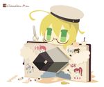  ahoge bad_id bad_pixiv_id blonde_hair book book_focus bookmark chameleon_man_(three) chibi crayon drawing flat_color glasses green_eyes hat i-168_(kantai_collection) i-19_(kantai_collection) i-401_(kantai_collection) i-58_(kantai_collection) i-8_(kantai_collection) kantai_collection long_hair multiple_girls open_mouth ponytail pop-up_book scissors short_hair smile solid_circle_eyes tape twintails 