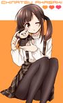  akasaki_chinatsu brown_eyes brown_hair character_name long_hair one_eye_closed pantyhose real_life seiyuu solo stuffed_animal stuffed_toy teddy_bear tsukudani_norio twintails 