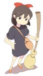  1girl bag black_hair bow broom dokan_(dkn) female hair_bow kiki majo_no_takkyuubin shoulder_bag simple_background solo studio_ghibli white_background witch 