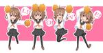  ahoge arms_up blush brown_eyes brown_hair cheering fang hair_ornament hairclip ikazuchi_(kantai_collection) kantai_collection neckerchief one_eye_closed open_mouth pantyhose pleated_skirt pom_poms school_uniform serafuku short_hair skirt smile solo tsunsuki_(naobe009) 