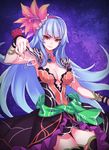  bad_id bad_pixiv_id blue_hair breasts cleavage flower hair_flower hair_ornament large_breasts long_hair looking_at_viewer matsuryuu red_eyes rocbouquet_(saga) romancing_saga romancing_saga_2 saga smile solo thighhighs 