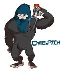 ape beard black_body black_fur blue_body blue_clothing blue_fur blue_topwear blue_vest clothing disney facial_hair feral fur grey_beard grey_facial_hair haplorhine headgear headkerchief headwear human jacob_(motorcity) kerchief light_body light_skin male mammal motorcity primate red_headkerchief red_kerchief sasquatch sniikt topwear vest