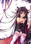  :o bad_id bad_pixiv_id bare_shoulders black_hair breasts cleavage collarbone dappled_sunlight dress flower hair_ribbon long_hair long_sleeves looking_at_viewer machine-doll_wa_kizutsukanai medium_breasts off_shoulder parted_lips red_dress red_eyes ribbon ribbon-trimmed_legwear ribbon_trim sitting solo soulkiller sunlight thighhighs thighs white_legwear yaya_(machine-doll) zettai_ryouiki 