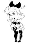 ahoge anger_vein boots bow bravely_default:_flying_fairy bravely_default_(series) edea_lee faulds gauntlets greyscale hair_bow lilirulu long_hair monochrome pout solo thigh_boots thighhighs 