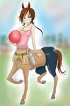  brown_hair centaur clothed clothing equine female freckles hair hairclip hooves human looking_at_viewer mammal solo source_request taur unknown_artist 