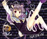  :&lt; animal_ears argyle argyle_background bad_id bad_pixiv_id basket capelet cnm dowsing_rod dress gem grey_dress grey_hair heart heart_of_string jewelry long_sleeves mouse mouse_ears mouse_tail nazrin necklace pendant red_eyes ribbon solo tail tail_ribbon touhou upskirt 