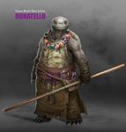  anthro bandage barefoot belt biceps billiard_balls claws clothing donatello donatello_(tmnt) frown gloves grey_skin looking_at_viewer male muscles mutant necklace pants polearm pose reptile scales scalie solo staff standing teenage_mutant_ninja_turtles toe_claws tools topless torn_clothing turtle weapon yellow_eyes 