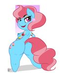  anthro anthrofied arnachy blue_fur breasts butt chibi cutie_mark equine female friendship_is_magic fur hair horse looking_at_viewer looking_back mammal milf mother mrs_cake_(mlp) my_little_pony parent pink_eyes pink_hair pony pussy side_boob smile solo tattoo 