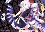  blue_eyes blush book braid crescent hat izayoi_sakuya long_hair maid_headdress multiple_girls patchouli_knowledge purple_eyes purple_hair short_hair silver_hair silverms2 touhou twin_braids 