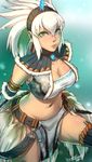  bandeau belt breasts cleavage earrings green_eyes hairband highres horn jewelry kirin_(armor) large_breasts looking_at_viewer midriff monster_hunter navel non_(nonzile) short_hair solo vest 