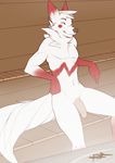  anthro black_nose canine chest_tuft eyes_closed flaccid fur lost-paw male mammal navel nintendo nude penis pok&#233;mon sitting solo tuft video_games white_fur zangoose 