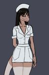 anthro arms_behind_back black_hair breasts brown_eyes female gecko grey_background hair ldr lizard long_hair looking_at_viewer nurse plain_background reptile scalie small_breasts solo standing 