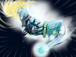  arm_blade clenched_hand commentary_request glowing glowing_eyes gurenn highres incoming_attack mecha mecha_focus no_humans red_eyes robot science_fiction solo soulgain super_robot super_robot_wars super_robot_wars_original_generation v-fin weapon 