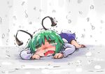  antennae cape green_eyes green_hair lying runny_nose shinapuu short_hair shorts snow solo tears touhou trembling wriggle_nightbug 