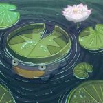  flower highres lily_pad lotad momi_o no_humans outdoors partially_submerged pokemon pokemon_(creature) pokemon_focus ripples solo water 