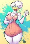  anthro avian bird breasts clothed clothing daisy_duck disney duck female hair jaeh notepad open_mouth pen solo standing white_hair 