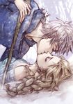  1boy 1girl crossover elsa_(frozen) frozen_(disney) jack_frost_(rise_of_the_guardians) kiss lehanan rise_of_the_guardians snow staff white_hair 