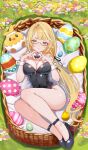  1girl :i absurdres animal_ears bare_shoulders black_bow black_bowtie black_leotard black_ribbon black_shoes blue_nails bow bowtie breasts collar covered_navel easter_egg egg fake_animal_ears flower futoshi_95 glasses glitch_stars grass green_nails hair_ribbon hairband heart heart_hands high_heels highres kamogumi_(kanna_yanagi) kanna_yanagi leotard long_hair multicolored_hair multicolored_nails orange_flower pink_flower pink_nails pointy_ears ribbon second-party_source semi-rimless_eyewear shoes solo star_(symbol) strapless strapless_leotard streaked_hair tongue tongue_out virtual_youtuber white_collar white_flower white_hair white_wrist_cuffs wrist_cuffs yellow_eyes yellow_flower yellow_nails 