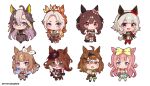  6+girls :d agnes_digital_(full-color_fangirling)_(umamusume) agnes_digital_(umamusume) almond_eye_(the_changer)_(umamusume) almond_eye_(umamusume) animal_ears artist_name bandeau belt black_bandeau black_dress black_skirt blue_eyes bow bracelet brown_belt chain chibi chibi_only closed_mouth colored_inner_animal_ears commentary curren_chan_(fille_eclair)_(umamusume) curren_chan_(umamusume) dream_journey_(reminder_of_dreamland)_(umamusume) dream_journey_(umamusume) dress ear_covers ears_through_headwear english_commentary fedora forever_young_(umamusume) full_body gentildonna_(regina_dei_fiori)_(umamusume) gentildonna_(umamusume) glasses green_eyes grey_hair hair_between_eyes hair_bow hair_ornament hairband hat highres horse_ears horse_girl horse_tail jacket jewelry jungle_pocket_(champion's_battle_cry)_(umamusume) jungle_pocket_(umamusume) long_hair long_sleeves looking_at_viewer medium_hair multicolored_hair multiple_girls nanaken_(qijian23092715) open_mouth orange_hair orfevre_(control)_(umamusume) orfevre_(umamusume) parted_bangs pink_hair purple_eyes purple_hat purple_jacket red_belt red_thighhighs ring simple_background skirt smile streaked_hair suspender_skirt suspenders symbol-shaped_pupils tail thighhighs two-tone_hair umamusume very_long_hair white_background white_hair white_hairband white_jacket white_skirt x-shaped_pupils x_hair_ornament yellow_bow yellow_eyes yellow_jacket 