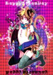  1boy arch arched_back bare_shoulders bishounen black_hat black_male_underwear blue_scarf blue_sleeves brown_hair candy child claws colorful colorful_background demon_tail demon_wings dripping east_asian eyelashes fire food food_in_mouth green_socks hat highres katekyo_hitman_reborn! kneeling lollipop lollipop_in_mouth long_eyelashes looking_at_viewer male_focus male_underwear melting navel nipples orange_ribbon pectorals pink_eyes posing ribbon sawada_tsunayoshi scarf sexually_suggestive socks stomach tail thighs topless_male underwear wings yamimomo 