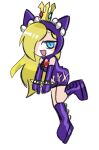  1girl absurdres blonde_hair blue_eyes boots bracelet crown fang gloves hair_over_one_eye highres jewelry long_hair looking_at_viewer mario_(series) mario_power_tennis mario_tennis open_mouth rakugaki_shitagari-ya skin_fang smile spiked_bracelet spikes warupeach white_background 
