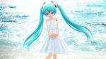  aqua_eyes aqua_hair beach ektyr_y hatsune_miku long_hair summer_dress tattoo twintails vocaloid water 