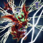  arm_blade armor axe full_body getter_arc getter_robo getter_robo_arc glowing glowing_eyes head_wings highres hirudoido holding holding_axe holding_weapon horns lightning looking_at_viewer mecha mecha_focus no_humans red_armor robot science_fiction solo super_robot tomahawk weapon wings yellow_eyes 