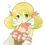  atelier_(series) atelier_rorona ayu_(mog) bad_id bad_pixiv_id bare_shoulders blonde_hair breasts cleavage detached_sleeves green_eyes hair_ribbon lionela_heinze medium_breasts open_mouth revision ribbon solo sweatdrop tears twintails upper_body white_sleeves 