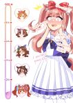  6+girls ^^^ agnes_digital_(umamusume) animal_ears artist_name backlighting blush bow bowtie chibi chibi_inset commentary constricted_pupils cowboy_shot daiwa_scarlet_(umamusume) english_commentary english_text flipped_hair hair_bow hands_on_own_cheeks hands_on_own_face head_only highres horse_ears horse_girl horse_tail horseshoe_ornament king_halo_(umamusume) kiss_meter_(meme) long_hair meisho_doto_(umamusume) meme multiple_girls nijiellie open_mouth pink_hair pleated_skirt purple_bow purple_bowtie red_bow school_uniform serafuku simple_background skirt summer_uniform t.m._opera_o_(umamusume) tail tracen_school_uniform two_side_up umamusume vodka_(umamusume) watermark white_background white_skirt wide-eyed 