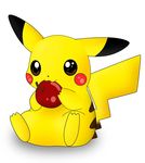  ambiguous_gender apple cute eating fruit nintendo pikachu pok&#233;mon pok&eacute;mon red_cheeks silverheart4 stripes unknown_artist video_games 